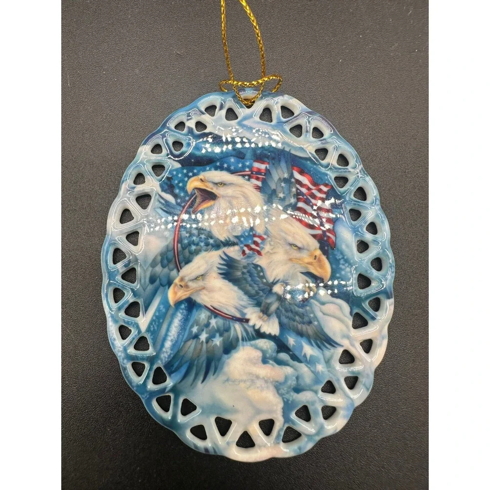 Jody Bergsma Ceramic Patriotic Christmas Ornament God Bless Country Bald‎ Eagle